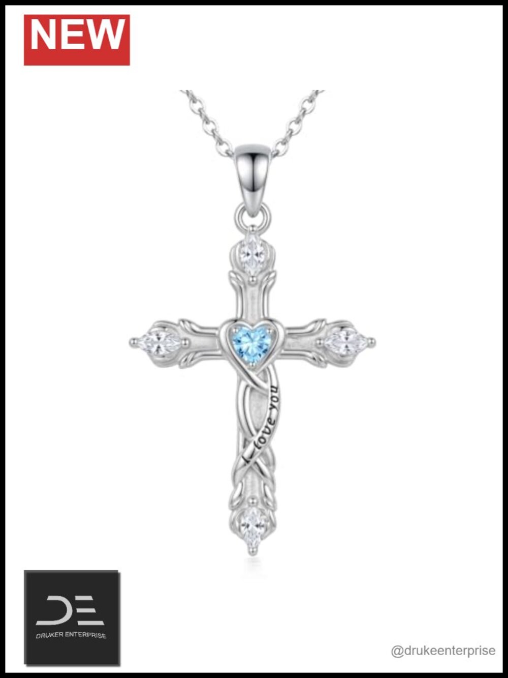 925 Sterling Silver Cross Heart Birthstone Pendant Necklace for Women